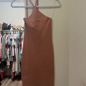 Elegant Tan Halter Dress
